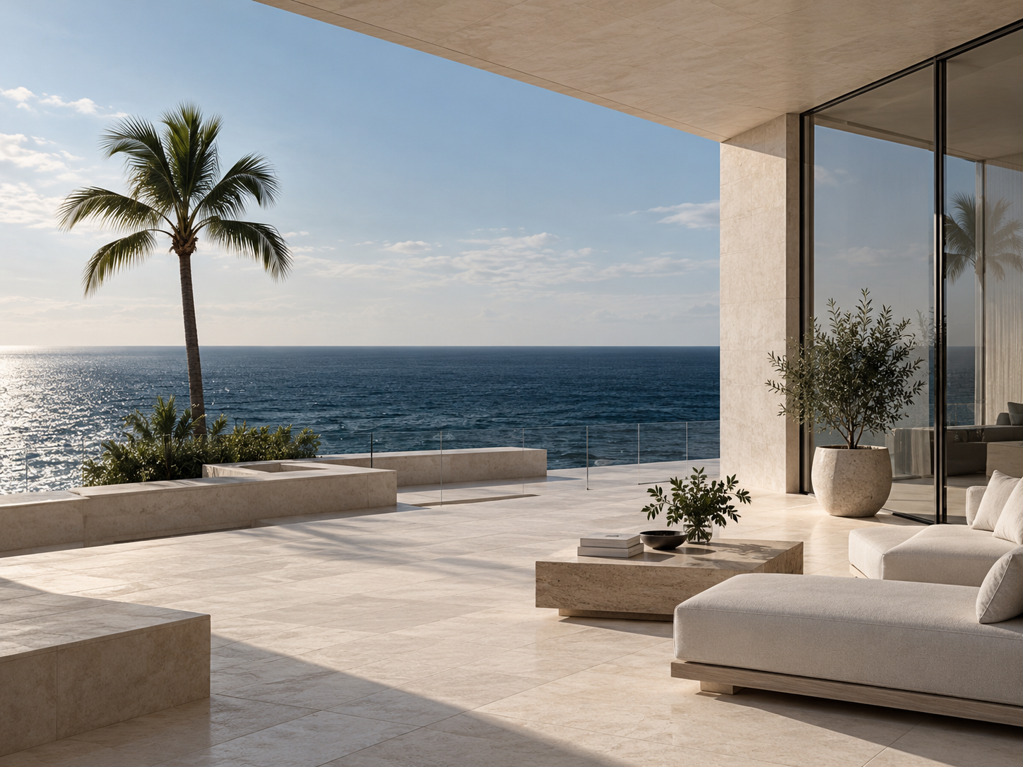 Terraza privada contemporánea frente al mar, imagen ilustrativa